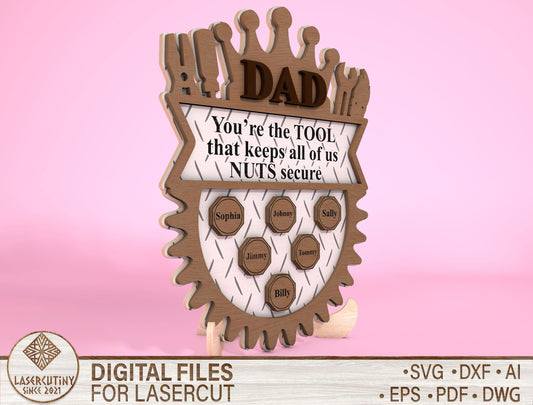 Personalized Tool Dad Gear SVG Laser Cut File for Glowforge and LightBurn