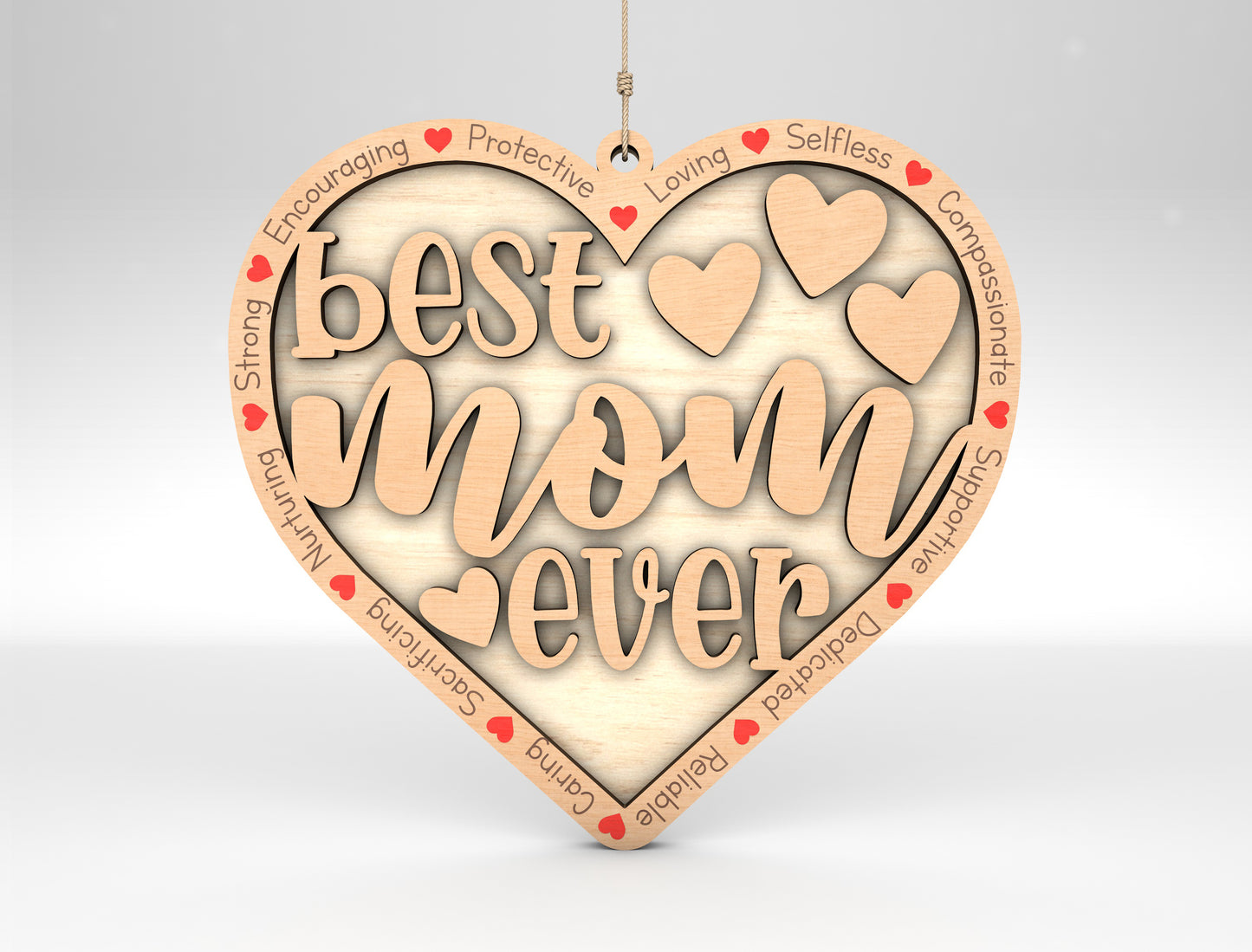 Best Mom Ever Heart Ornament SVG Multiple Titles for LightBurn