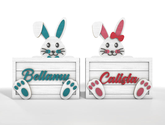 Personalized Easter Bunny Box SVG Bundle Wooden Basket for LightBurn and xTool