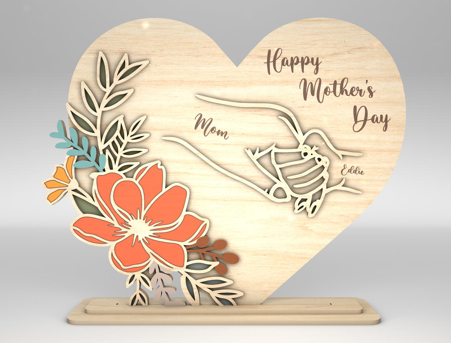 Personalized Mom Cosmos Floral Heart Sign SVG for xTool