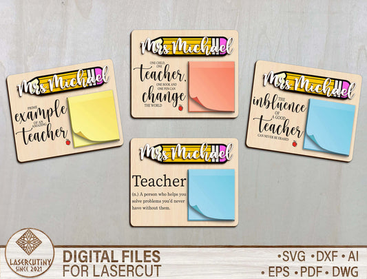 Personalized Teacher Sticky Note Holder SVG Laser Cut File for Glowforge and xTool