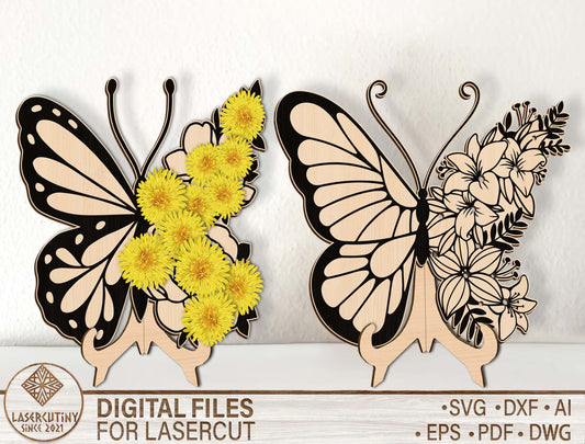 Butterfly Flower Holder SVG Laser Cut File for LightBurn and Glowforge