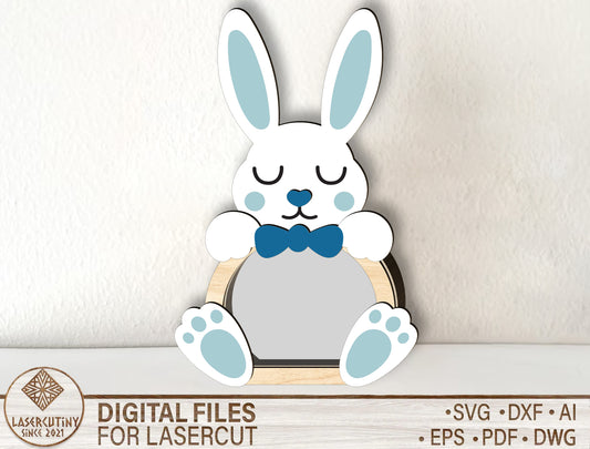 Easter Bunny Chocolate Holder Laser Cut File – Wooden Easter Decor SVG – Bunny Egg & Candy Display Stand