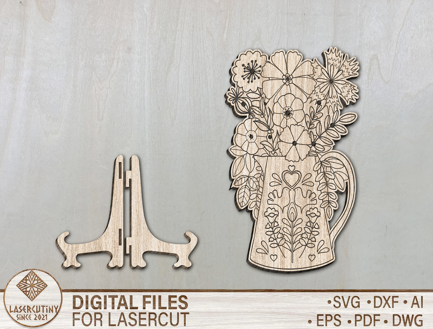 Floral Watering Can Mom Stand SVG Mother's Day Decor for Glowforge