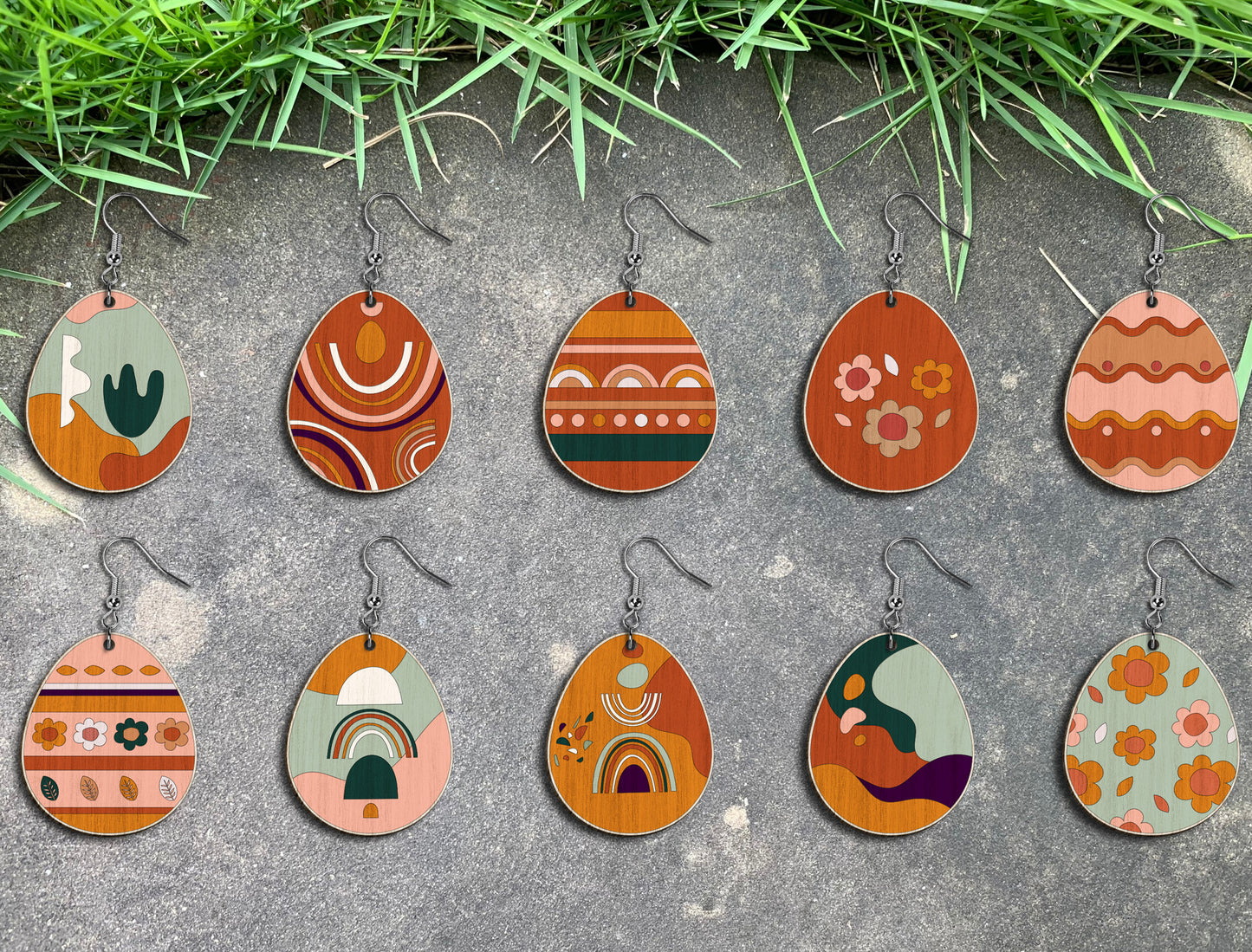 Boho Easter Earrings SVG Bundle 20 Bunny Egg Rainbow for LightBurn and xTool