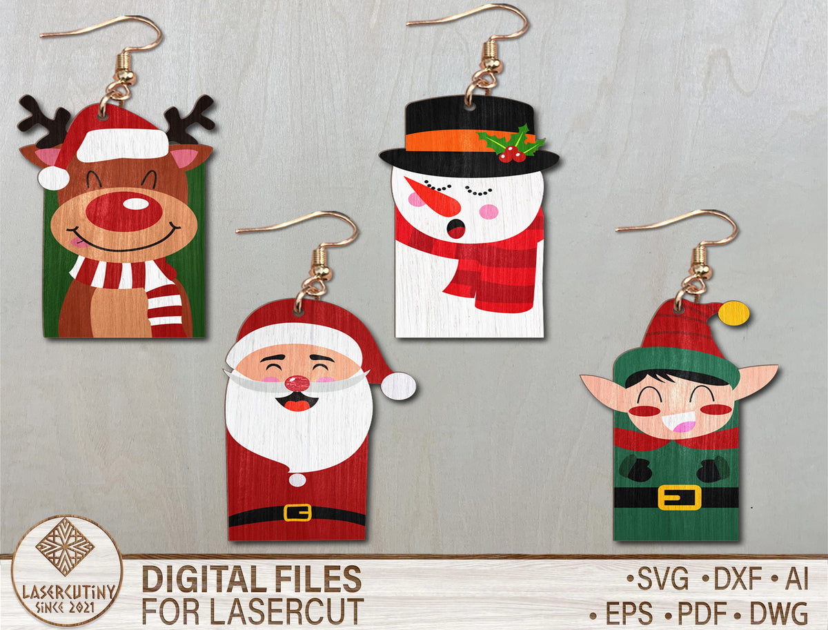 Christmas Character Earrings SVG Bundle 12 Laser Cut Designs