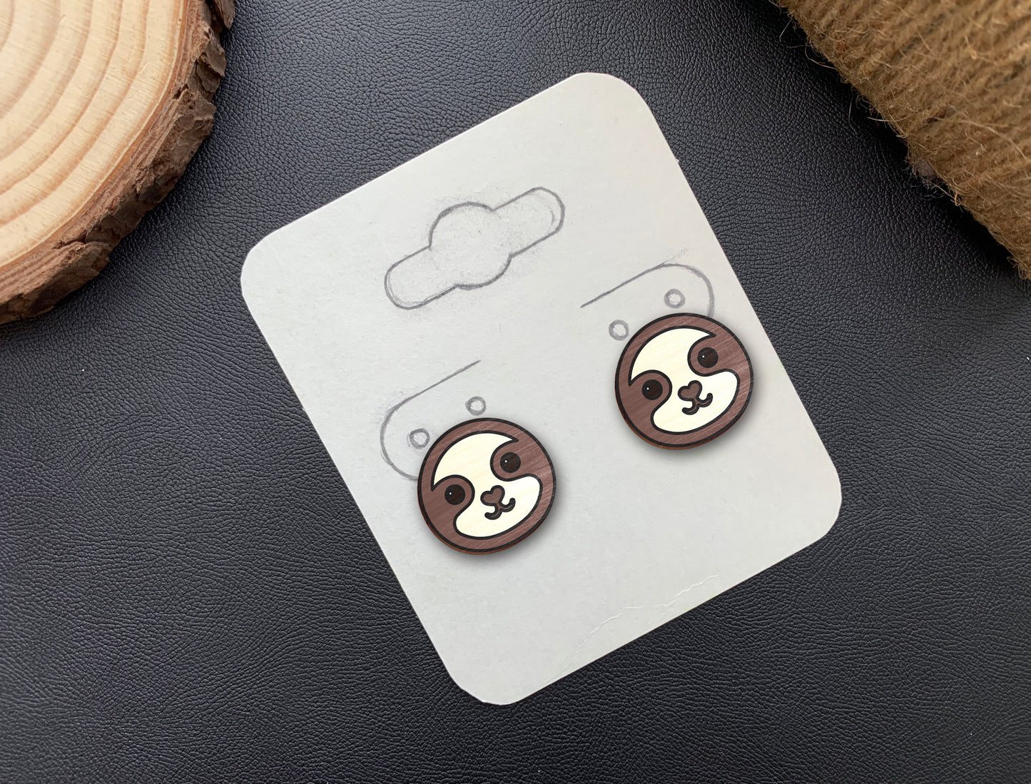 Sloth Stud Earrings SVG Laser Cut File for Glowforge and LightBurn