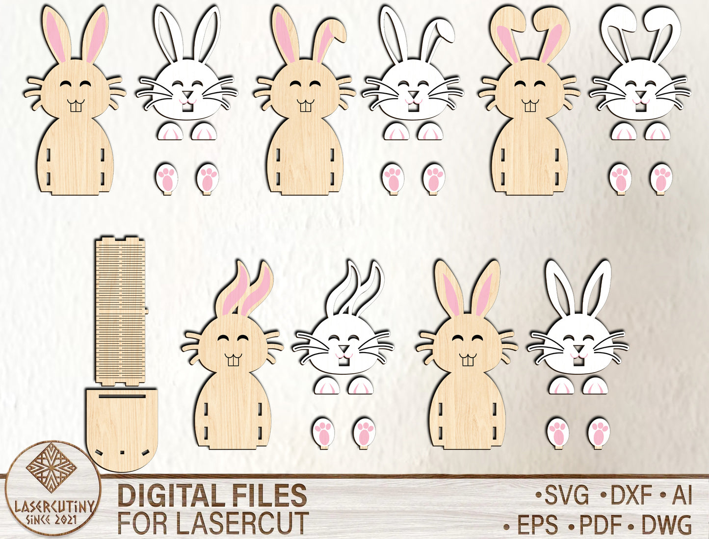 Cute Easter Bunny Egg Holder SVG Wooden Spring for LightBurn and xTool
