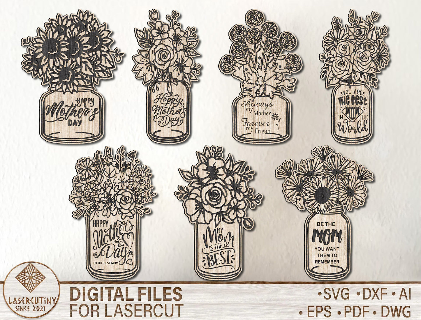Mason Jar Flower Holder SVG Engraved for LightBurn and Glowforge