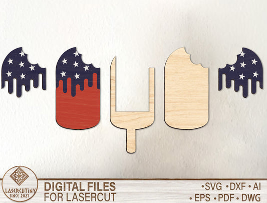 Patriotic Popsicle Card Holder SVG Laser Cut File for Glowforge