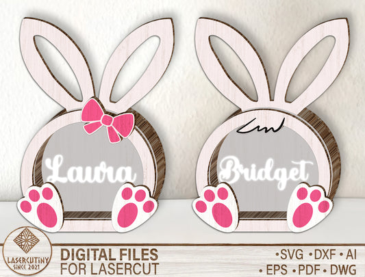 Personalized Easter Bunny Basket Laser Cut File – Wooden Easter Decor SVG – Custom Name Bunny Candy Container