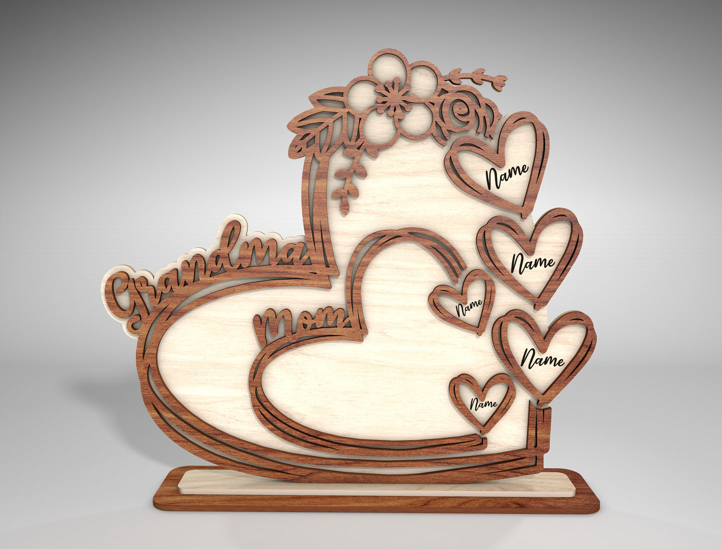 Personalized Mom Heart Floral Sign SVG for Glowforge and xTool