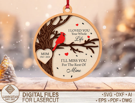 Cardinal Tree Branch Ornament SVG Laser Cut File for Glowforge and xTool