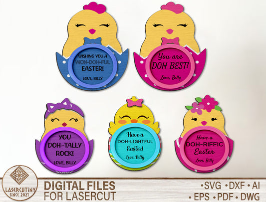 Easter Play Dough Gift Tag SVG Chick Bunny for LightBurn and xTool