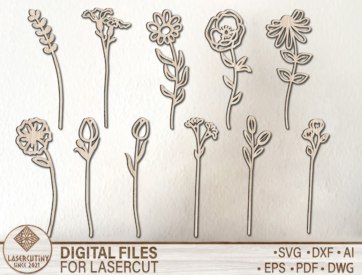 Wildflower Stem Minimal Botanical SVG Set for Glowforge and LightBurn