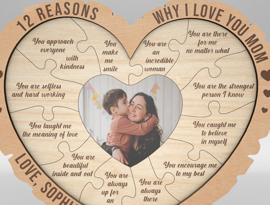 12 Reasons Why I Love You Mom SVG – Heart Photo Sign – Personalized Mother Gift