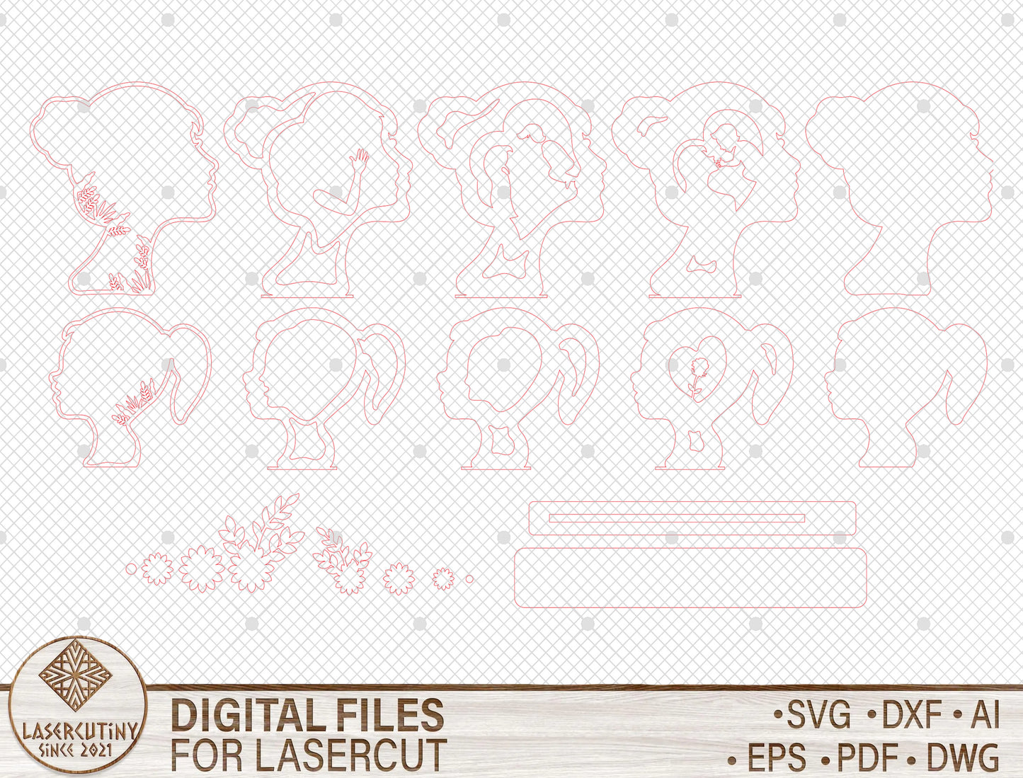 Mother Daughter Layered Wood SVG for Glowforge and xTool