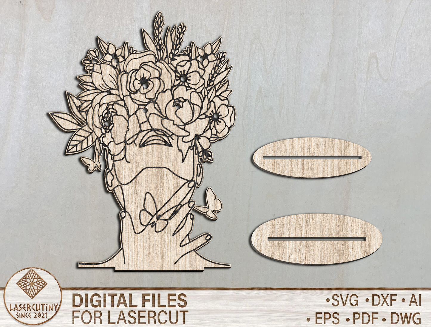 Abstract Floral Face Stand SVG Artistic Woman Line Art for Glowforge