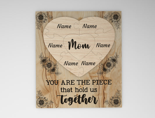 "You Are The Piece" Mom Puzzle Frame SVG for xTool and Glowforge