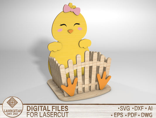 Easter Bunny Gift Basket SVG Cute Bunny Chick for Glowforge and xTool