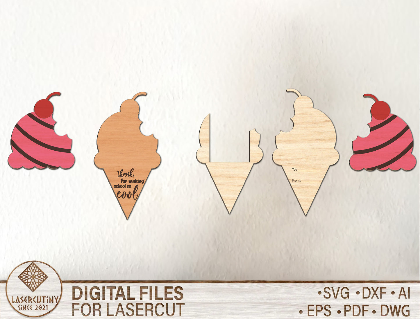Teacher Ice Cream Card Holder Bundle SVG Laser Cut File for Glowforge and xTool