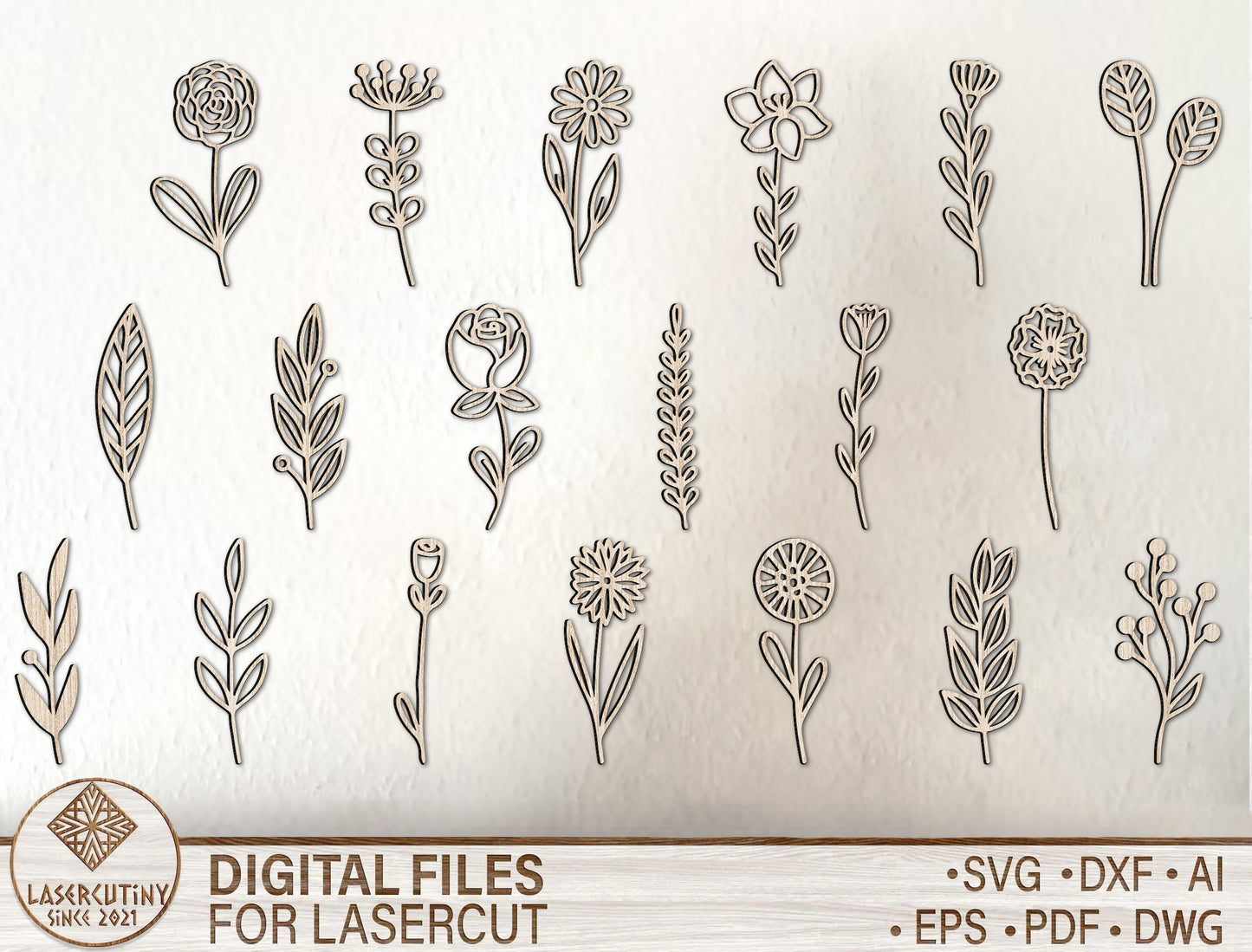 Floral Elements SVG Bundle Minimal Botanical Line Art for LightBurn