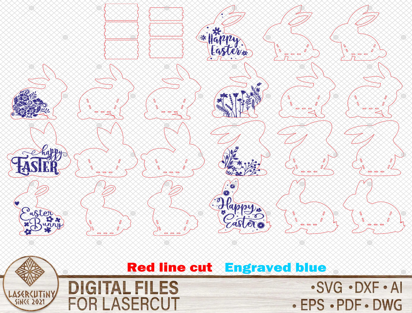 Engraved Easter Bunny Basket SVG Happy Easter Silhouette for LightBurn