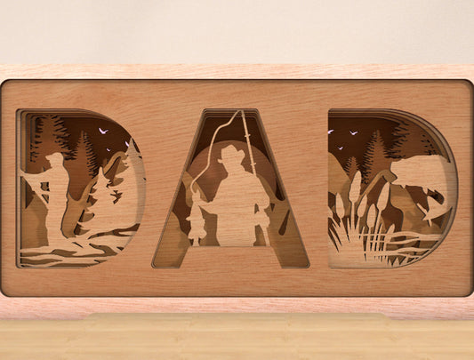 Dad Outdoor Multilayer Laser Cut File | Fishing Camping Dad Decor | Layered Wooden Shadow Box | Glowforge, xTool, LightBurn, etc.