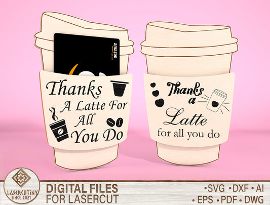 Teacher Coffee Gift Card Holder Laser Cut File for xTool and LightBurn