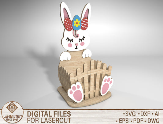 Easter Bunny Basket SVG Cute Wooden Fence 5 Designs for Glowforge and xTool