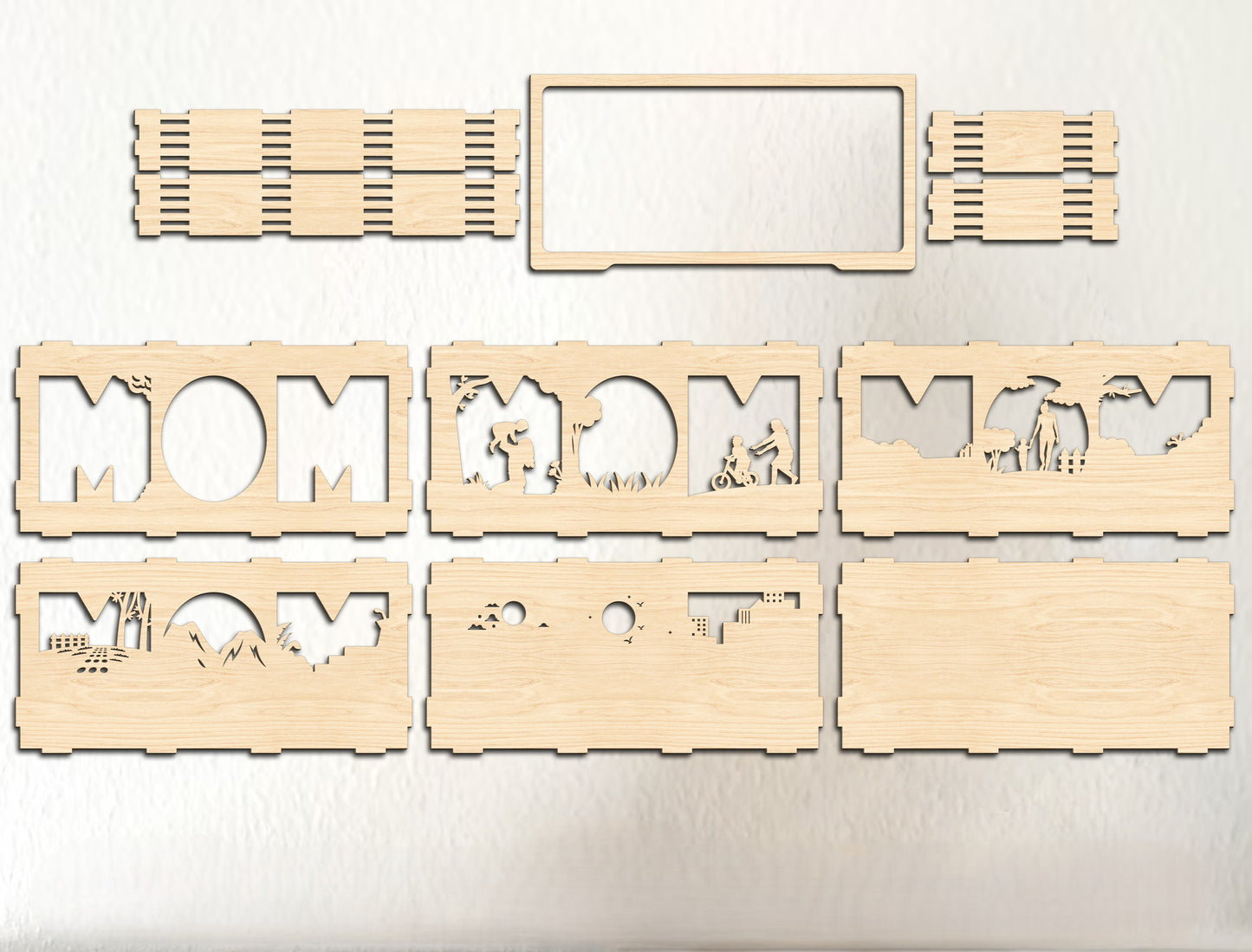 Mom Family Multilayer Shadow Box SVG Standing Decor for LightBurn