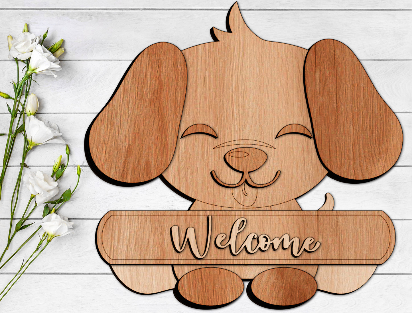 Cute Puppy Welcome Sign SVG Laser Cut File for Glowforge and xTool