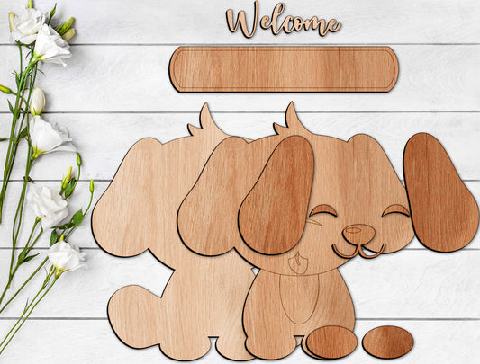 Cute Puppy Welcome Sign SVG Laser Cut File for Glowforge and xTool