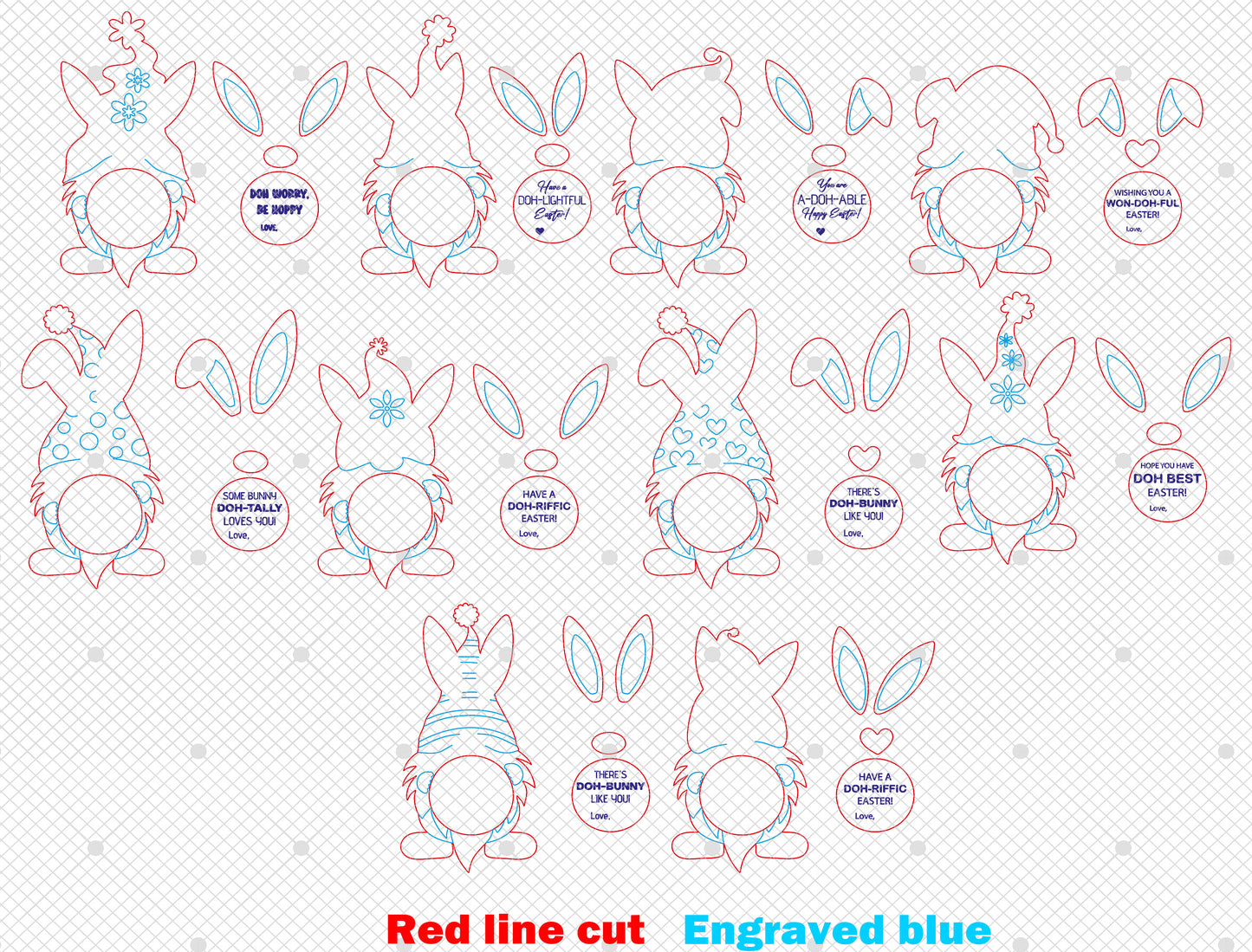 Playful Bunny Gnome Easter Sign SVG Bundle 8 Designs for LightBurn and xTool