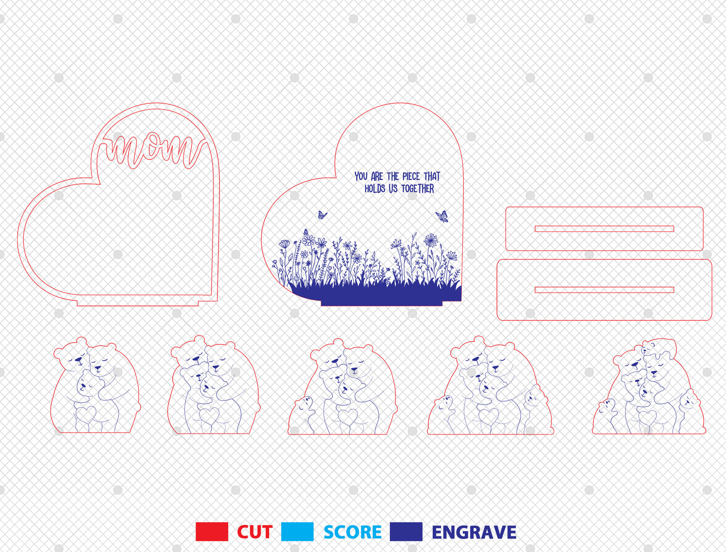 Mom Bear Family Puzzle Sign SVG Wooden Frame for Glowforge and xTool