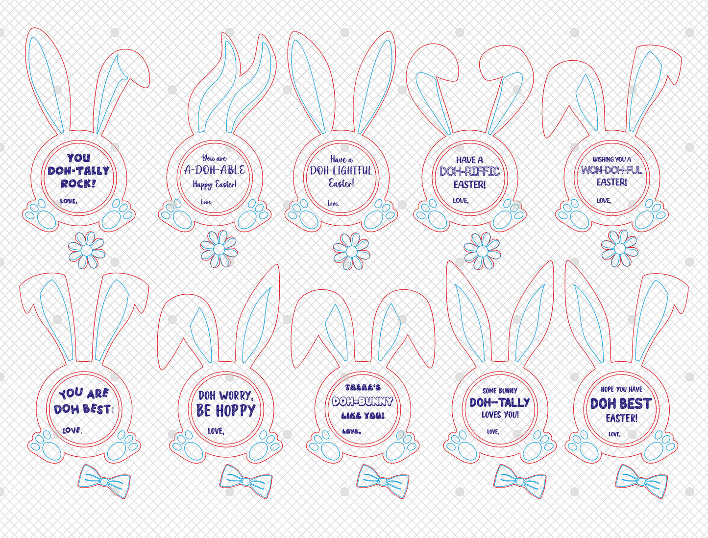 Cute Bunny Ear Easter Tag Sign SVG Bundle 10 Designs for Glowforge and xTool