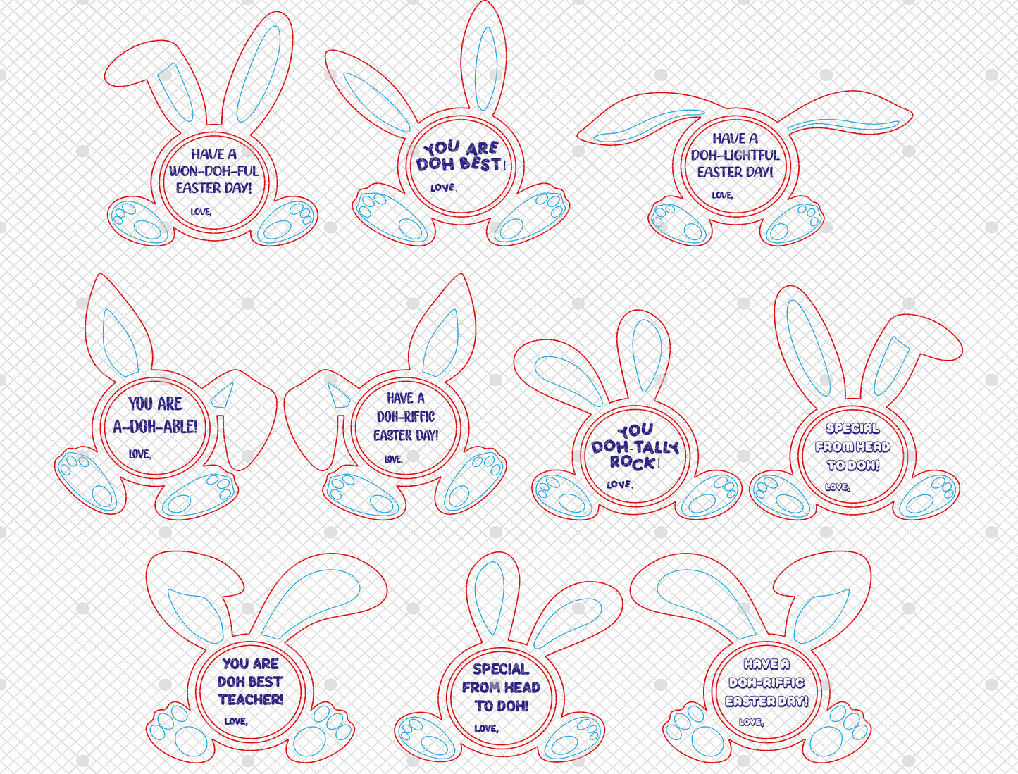Funny Bunny Ear Tag Sign SVG Bundle 10 Easter Designs for Glowforge