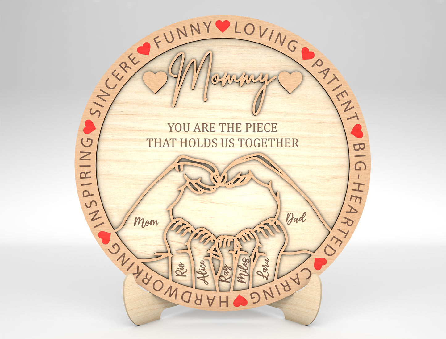 Mommy Mama Mom Family Hands Round Sign SVG for LightBurn and xTool