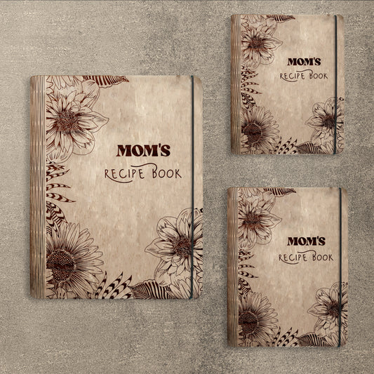 Mom's Minimal Floral Recipe Book SVG Cookbook Cover for Glowforge