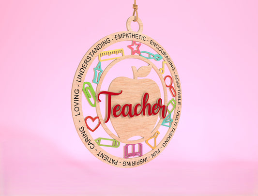 Teacher Ornament SVG Apple Classroom Laser Cut File for Glowforge and LightBurn