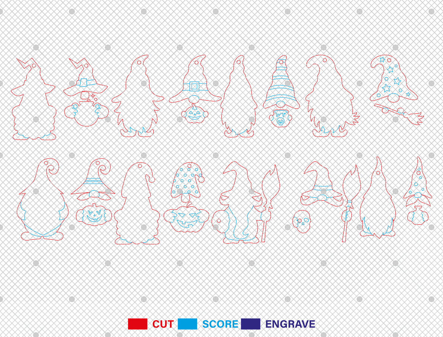 Halloween Witch Gnome Ornament SVG Bundle for Glowforge xTool LightBurn