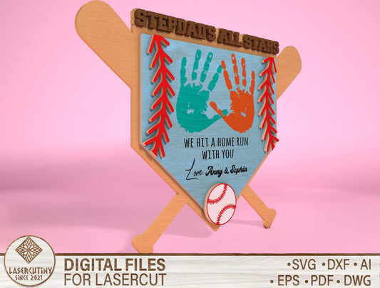 Baseball Dad Handprint Sign SVG for Glowforge and xTool
