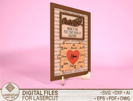 Personalized Mom Heart Name Sign SVG Bundle Laser Cut File for xTool and LightBurn