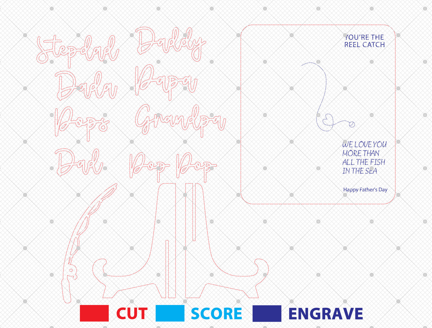 Personalized Fishing Dad Handprint Sign SVG Laser Cut File for Glowforge
