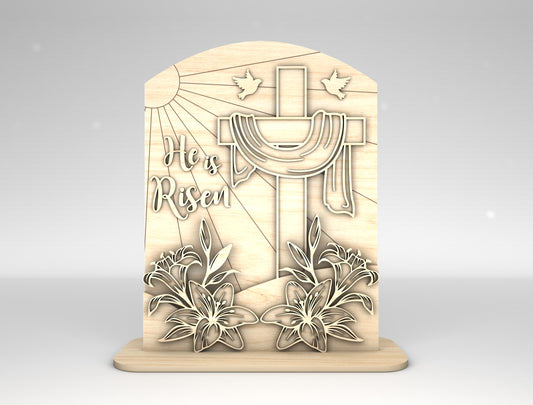 He Is Risen Easter Tabletop Sign SVG Set Religious for LightBurn and xTool