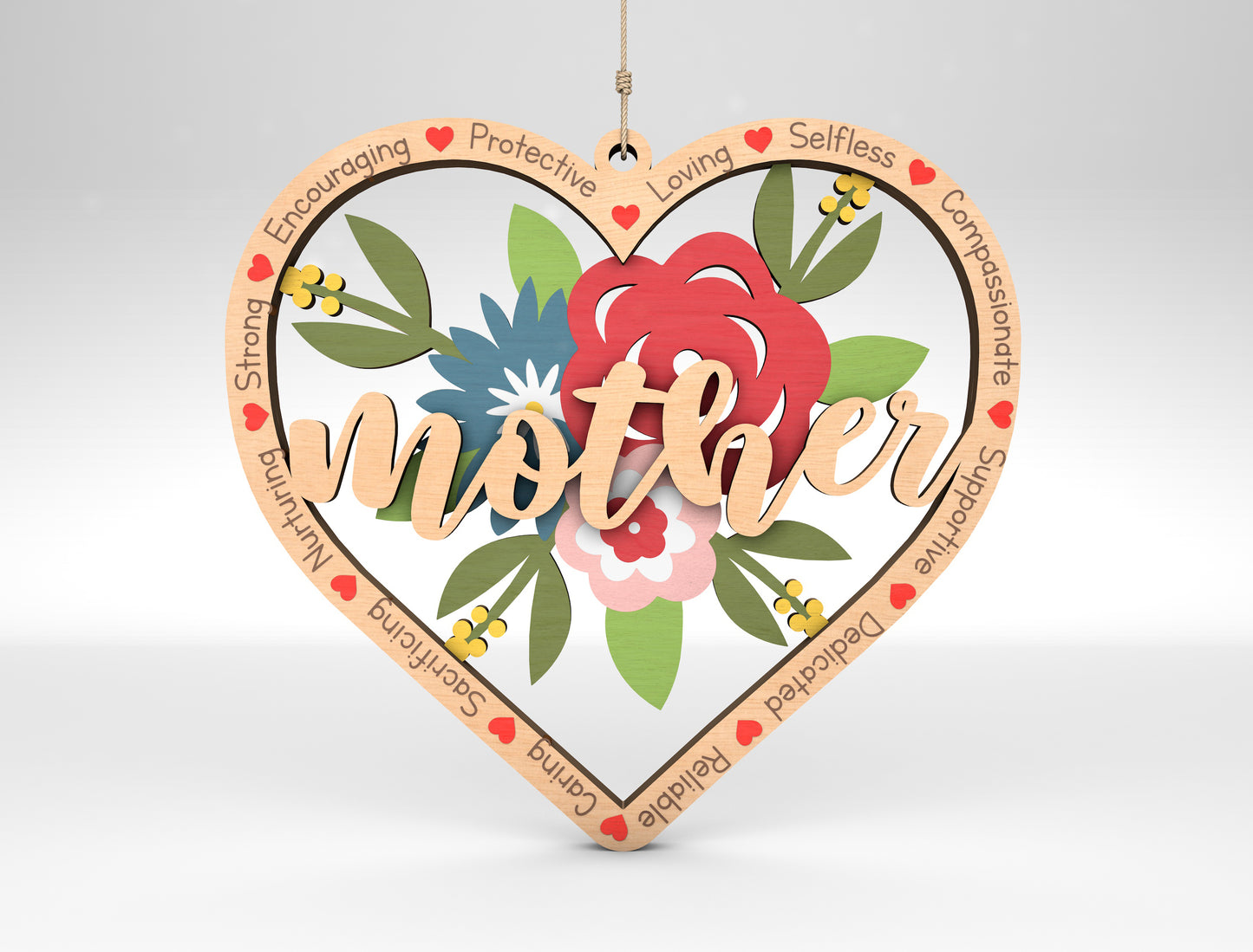 Mom Floral Heart Ornament SVG Flower Mom for Glowforge and xTool