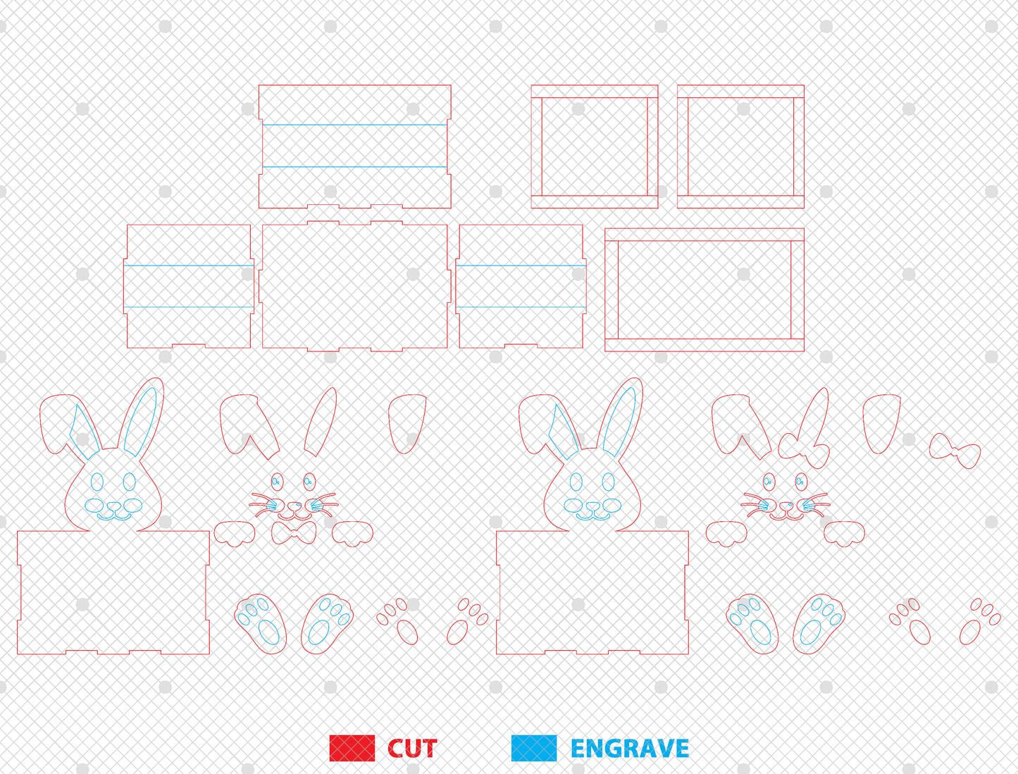 Personalized Easter Bunny Box SVG Bundle Wooden Basket for LightBurn and xTool
