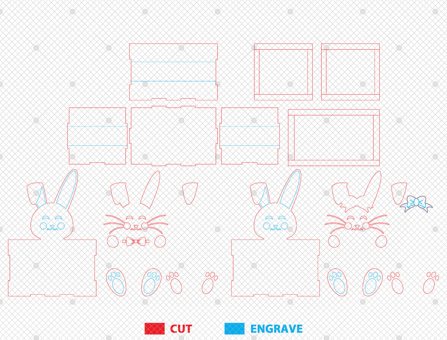 Personalized Easter Bunny Basket SVG Cute Wooden Box for Glowforge and xTool