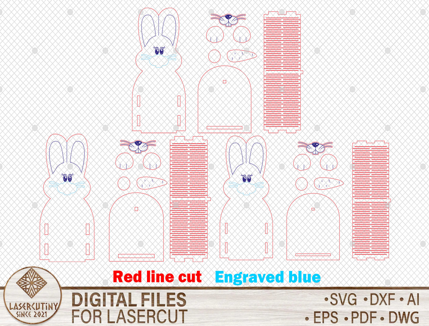 Easter Bunny Basket SVG Wooden Egg Holder 5 Designs for LightBurn and xTool