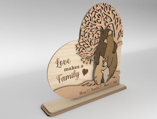 Bear Family Love Makes a Family Sign SVG for Glowforge